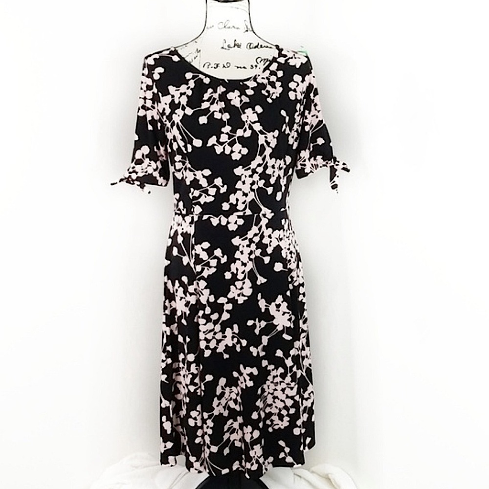 Talbots Plus Black Pink Floral Short Sleeve Dress Womens Size 1X